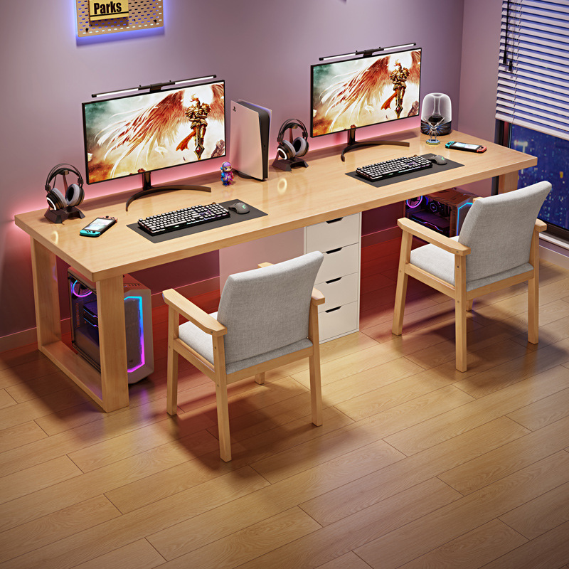 Solid wood double game computer desk desktop home writing table long large desk two-seat E-sports table and chair Solid wood double game computer desk desktop home writing table long large desk two-seat E-sports table and chair