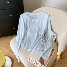 不规则短款防晒罩衫女夏薄纱蓝色设计感长袖T恤冰丝上衣网纱薄款