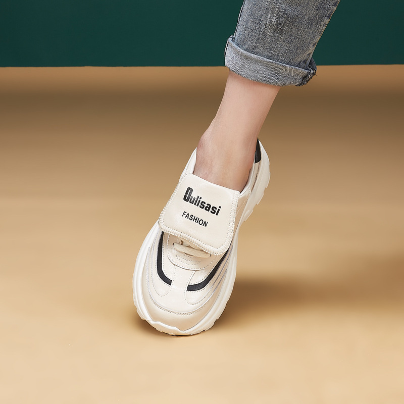 Tennis Style Casual Fashion Shoes 2025 New Genuine Leather Platform Shoes Women's Summer Thin Height-raising Slimming Dad Shoes