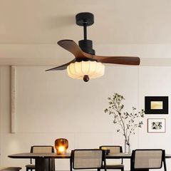 中古風扇風機灯胡桃木布芸客間復古扇風機灯中山風啓灯具吊り扇灯