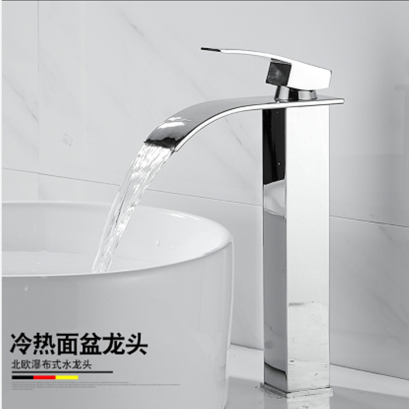 Black stainless steel washbasin, hot and cold water faucet, hotel bathroom washbasin, bathroom cabinet, square waterfall faucet undefined