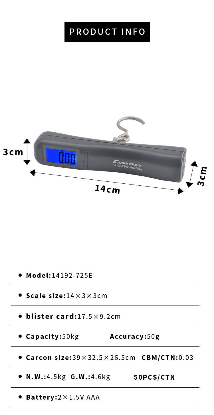 [Constant-725E]厂家直销电子行李秤LCD背光显示家用钩秤商务出行 行李称跨境外贸详情1