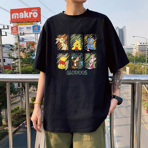 Casual Couple's Round Neck Short Sleeve T-Shirts with Black Ice Silk, Unisex Fashionable and Versatile Top