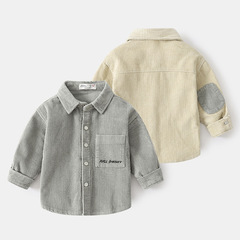 Boys solid color letter shirt 2021 children's clothing retro corduroy jacket Korean style boys loose long-sleeved top trendy