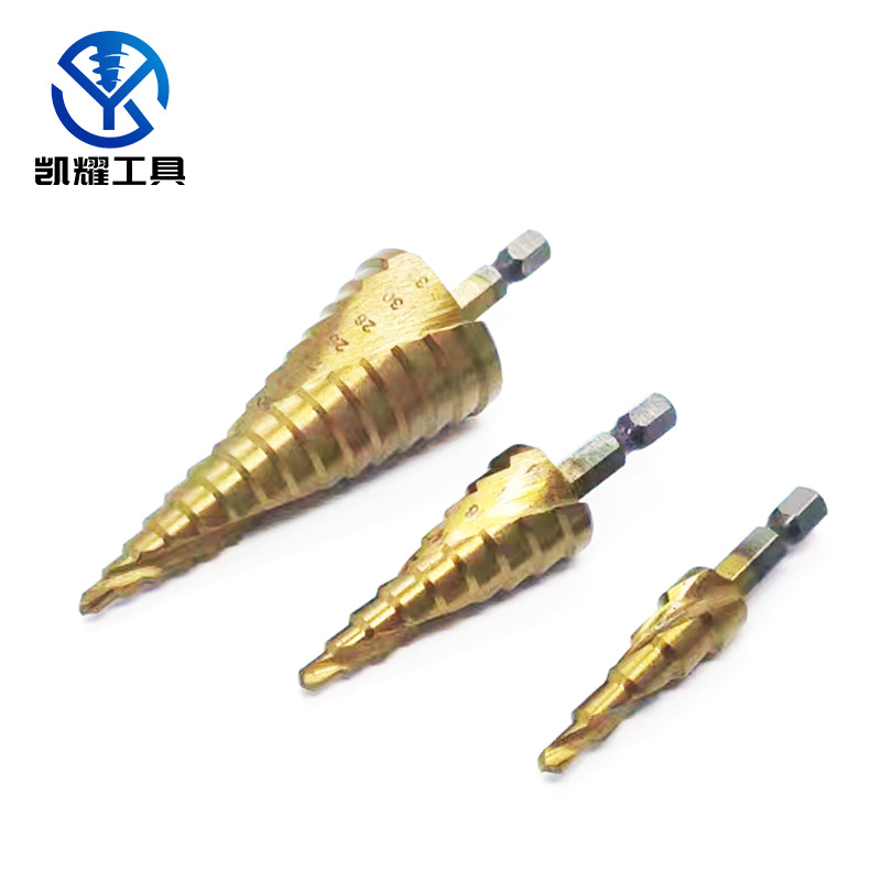 Spiral groove pagoda drill three-piece set titanium-plated hexagonal handle 4-12 4-20 4-32 step drill hole opener step drill