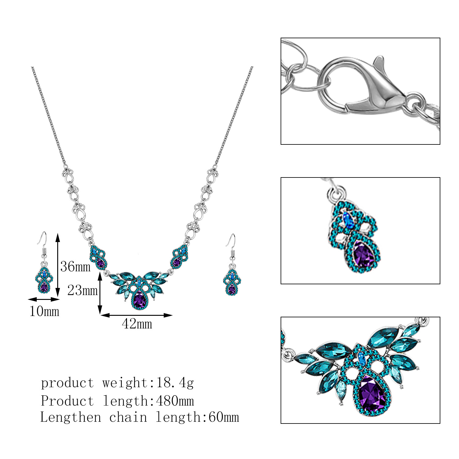 Wholesale Jewelry Blue Heart Necklace Earrings Set Nihaojewelry display picture 1