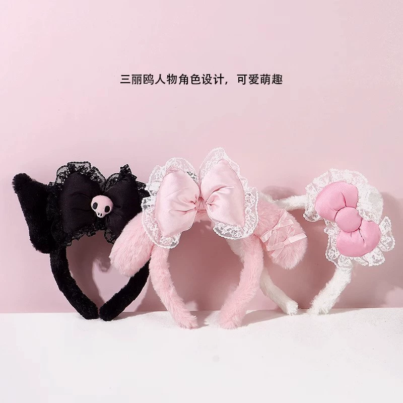 Плюшевая ободок Sanrio Hello Kitty с бантом, стиль лолита, милые ушки