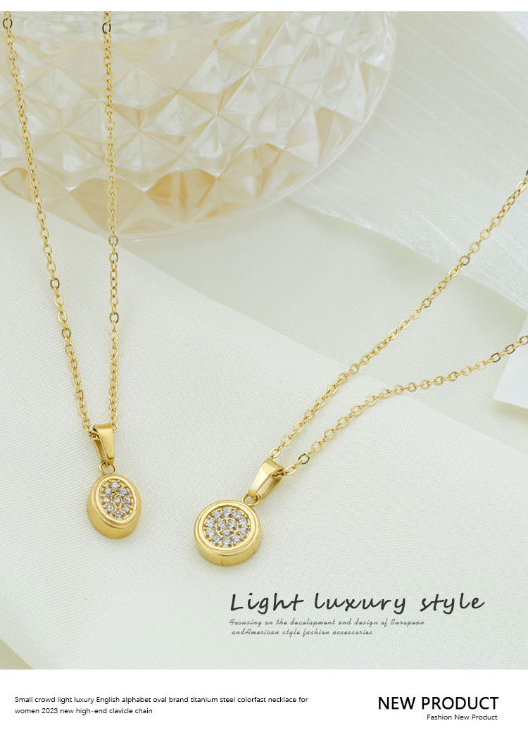 Großhandel Schmuck Einfacher Stil Geometrisch Titan Stahl Zirkon Überzug Halskette Mit Anhänger display picture 4