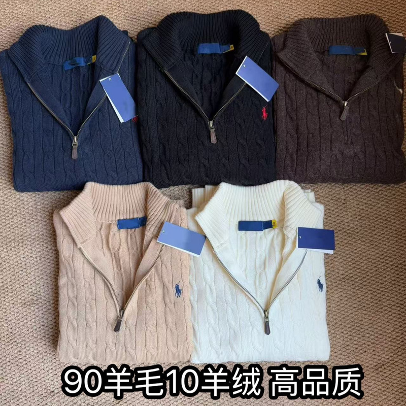 90% Wool 10% Cashmere High-Quality Lava Pony Logo Embroidered Half-Zip Polo Collar Pullover Thick Men's Sweater