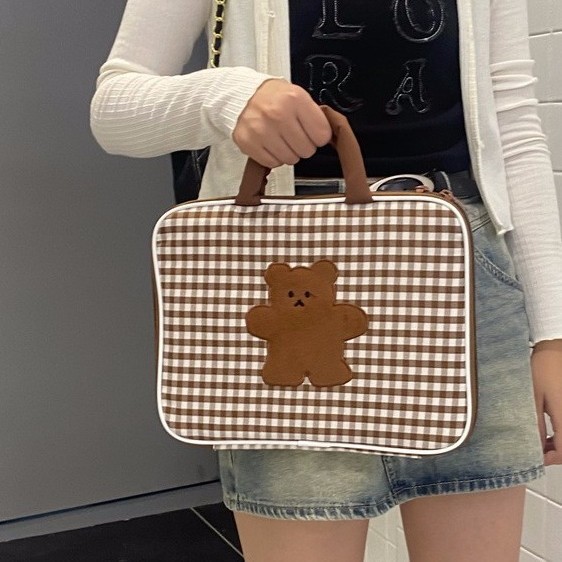 한국식 새 스타일 체크무늬 아이패드 내부 가방 13.3inch 14inch 노트북 자수 숄더백 핸드백 크로스백 컴퓨터 가방
