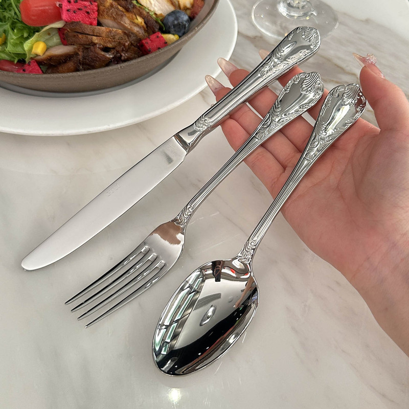 304 Stainless Steel Knife, Fork and Spoon Set European-Style Embossed Western Tableware Palace-Style Knife and Fork Western Restaurant Supplies Steak Knife