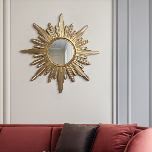 European-style retro HD silver mirror American living room fireplace round mirror store decoration handmade carved palace entrance mirror