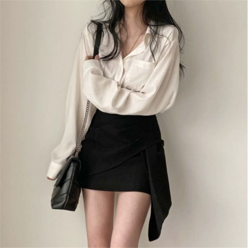 白色雪纺西装衬衫女设计感小众高级别致垂感长袖上衣百搭防晒衫