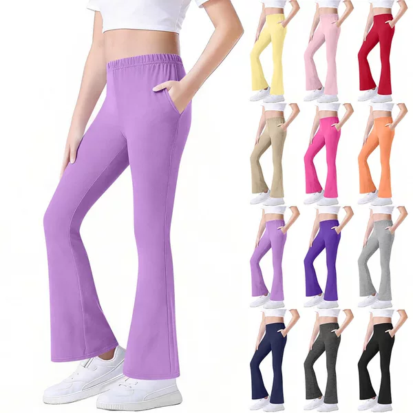 2026 New Cross-Border Spring and Autumn Pure Cotton Pocket Girls' Flared Pants Elastic Slim Fit Micro-Flare Children's Pants