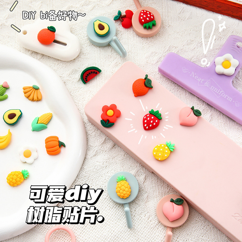 Cute Fruit Resin Accessories Hair Clips Hair Ties Water Cup Cream Glue Stickers Cartoon DIY Phone Case Mini Accessories