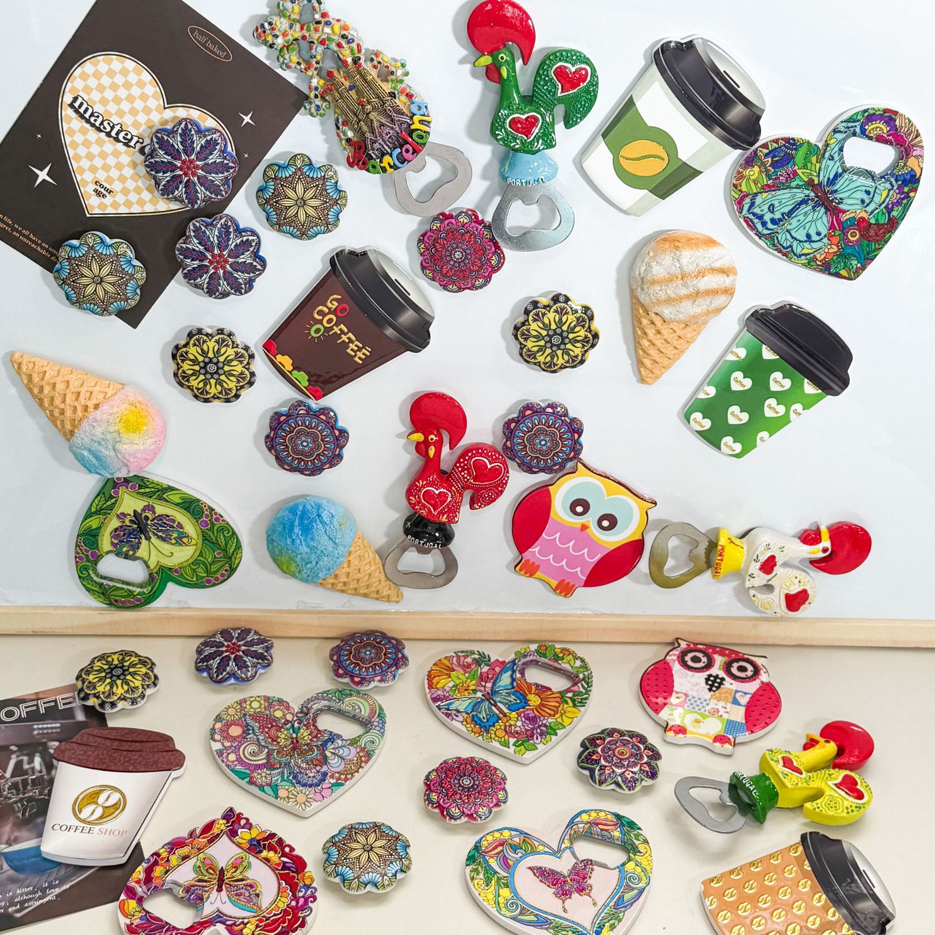 双十一福利多款创意咖啡杯花朵冰淇淋冰箱贴 个性文创开瓶器磁贴