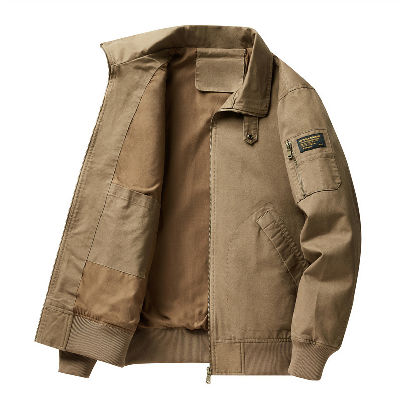 Fashionable and Stylish Stand Collar Men's Pure Cotton Jacket Coat, New Spring and Autumn Business Casual Men's Loose Solid Color Top