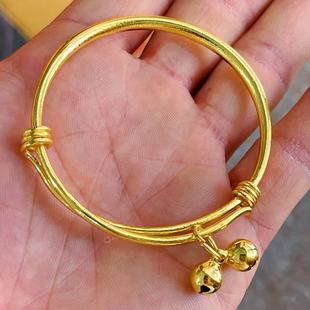 High imitation vietnamese sand gold adult bracelet gold plated round belly smooth with double bell gift jewelry
