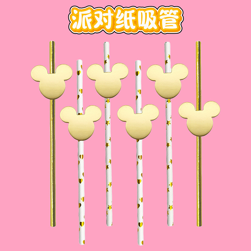 Cross-border Mickey Head Party Paper Pajita de tarjeta Pajita de tarjeta Postre degradable desechable Cocktail Decoration Pajita
