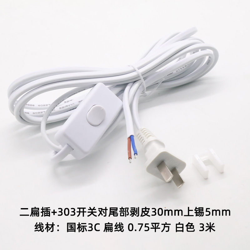 義高二挿し尾部剥皮上錫純銅プラグ303スイッチ付き電気スタンド国標二挿し電源コード|undefined