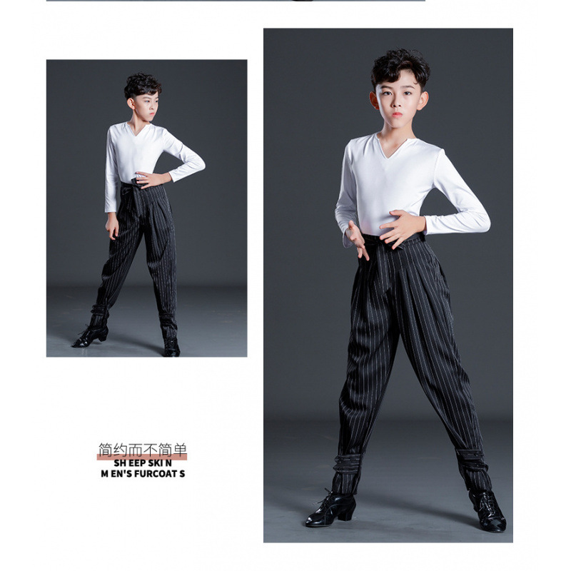 White v-neck long-sleeved top + striped pants