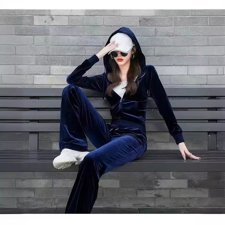 Поколение толстого золотого бархатного спортивного костюма на флисовой подкладке, женский осенне-зимний новый модный Повседневный свитер, комплект из двух предметов