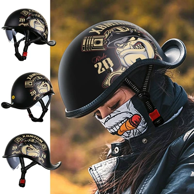 Electric Motorcycle Helmet, Retro Half Helmet, Men's and Women's Scoop Helmet, Motorcycle Flip-Up Helmet, Spring and Summer Electric Battery Safety Helmet