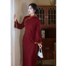 新中式国风复古红色倒大袖旗袍2025冬新款新娘加绒敬酒服过年战袍