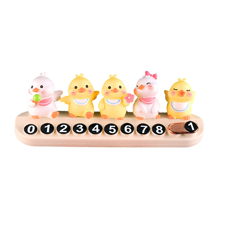 Tarjeta de estacionamiento temporal para automóvil, placa de matrícula, decoración, linda pareja, patito, muñeca, coche móvil, tarjeta de coche móvil, teléfono, linda chica