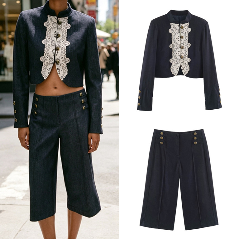 2026 Autumn New Lace Patchwork Short Jacket 7932576 Button Decorated Long Casual Shorts 7933576 2026 Autumn New Lace Patchwork Short Jacket 7932576 Button Decorated Long Casual Shorts 7933576