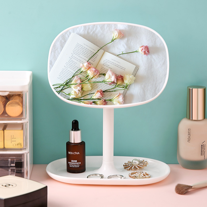 Espejo de maquillaje de escritorio minimalista Dormitorio de estudiantes Espejo de tocador de escritorio de una cara Espejo de belleza giratorio cuadrado con base