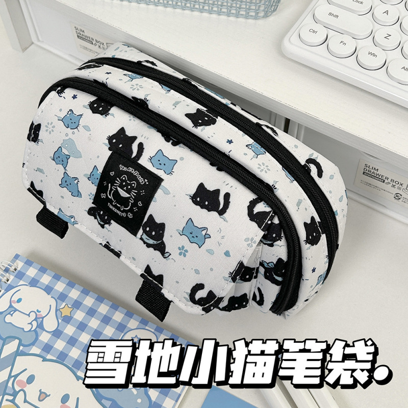 フリップスノーキティペンバッグイン高価値学生文具バッグ大容量漫画かわいい鉛筆収納ボックス|undefined