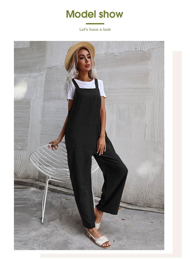 Cotton Linen Casual Suspender Jumpsuit NSDMB104540