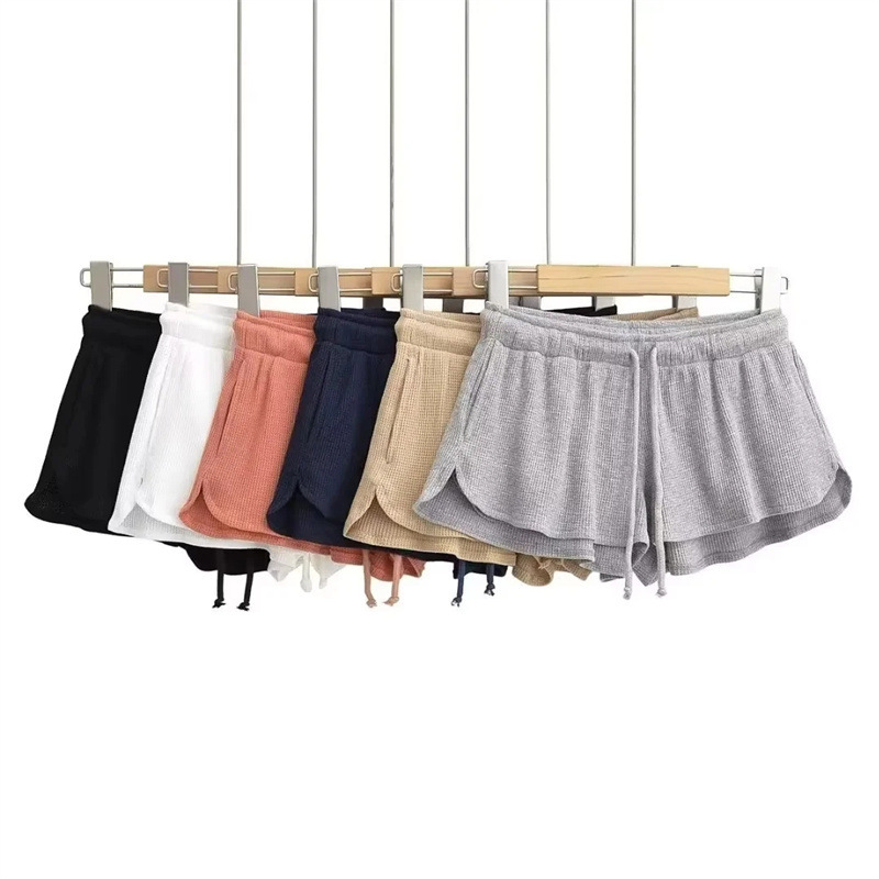 American Hot Girl Drawstring Elastic Waist Low-Waist Shorts Women's Summer Versatile Casual Home Loose Waffle Sports Hot Pants
