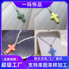 クロスボーダー熱売天然水晶石クロスペンダントネックレス女性ファッションシンプル夜光石ネックレスメーカー卸売り