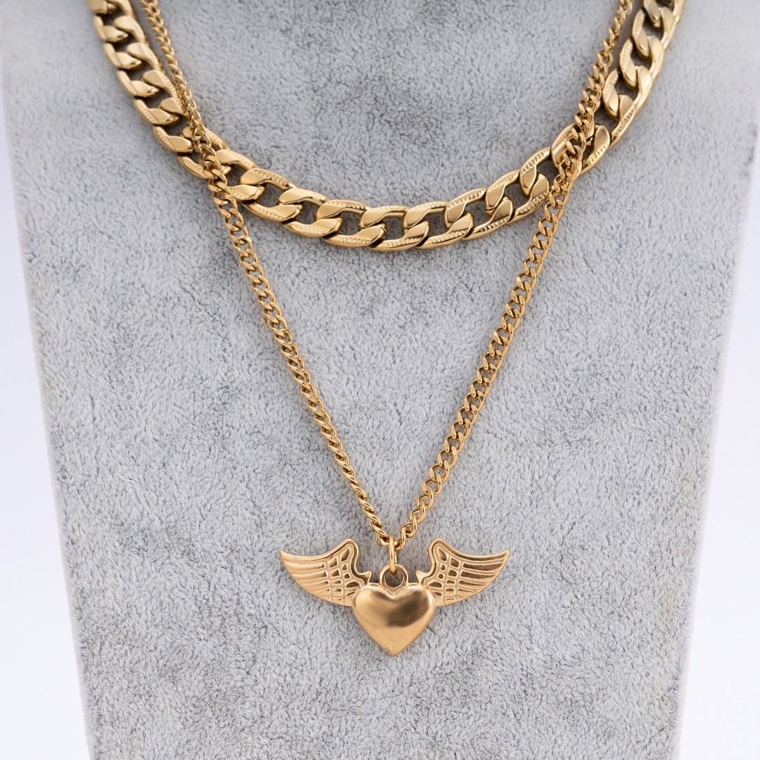 New Multi layered Exquisite Multiple Chains Layered Heart shaped Pendant Long Necklace Set_voghion.com