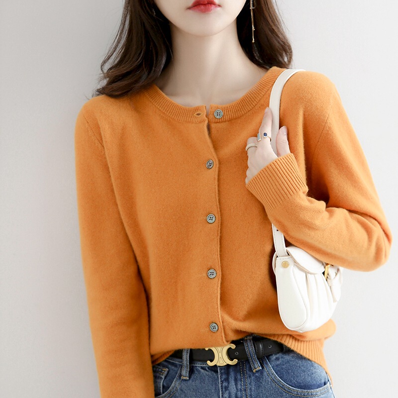 Autumn cardigan Nuo outer loose solid color soft long sleeve matching new knitted top Generation round neck one coat for women