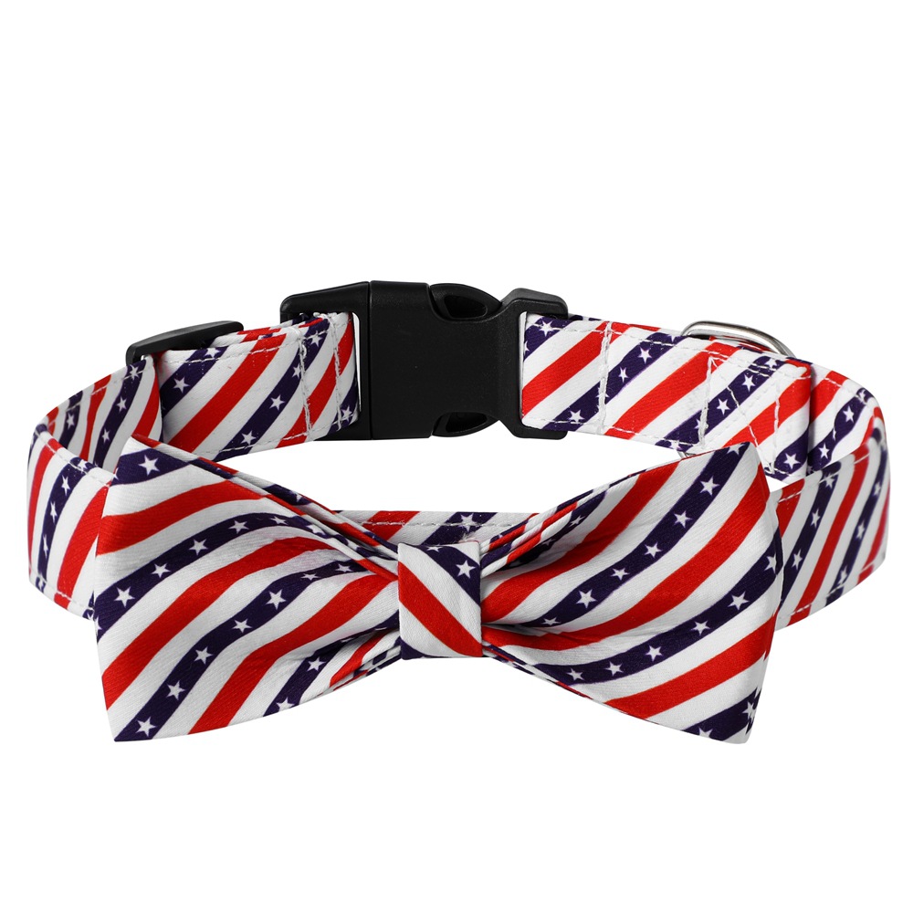 Ventas transfronterizas de nuevos fabricantes de mascotas del día de la independencia de los Estados Unidos collar de perros arco corbata cuerda de tracción de mascotas