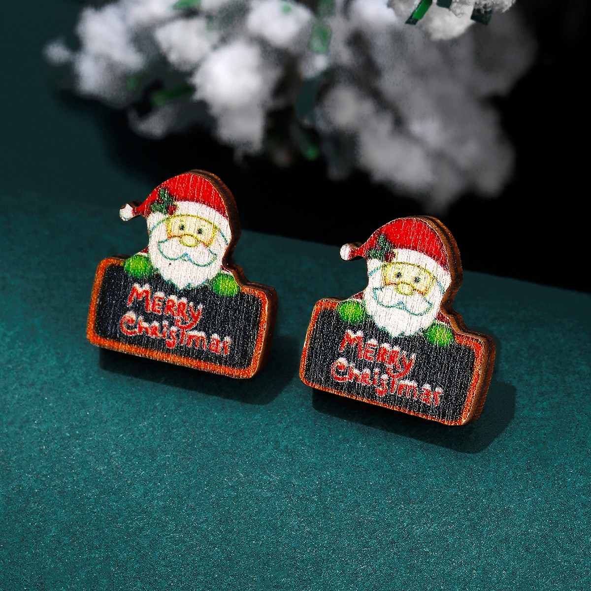Wood Material Christmas Festival Christmas Hat, Santa Claus, Snowflake Pattern Unisex Gender 1 Pair Christmas Cute Christmas Hat Santa Claus Snowflake Wood Ear Studs