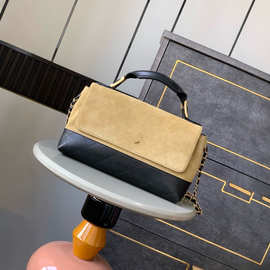 鹿皮2025杭州走秀款双拼牛皮包真皮女士包包