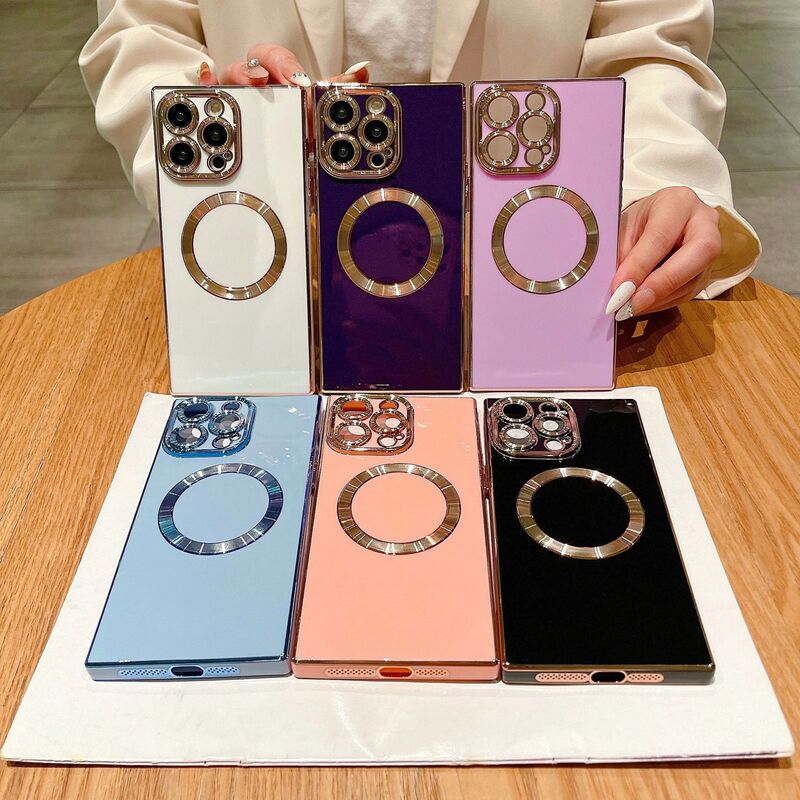 Electroplated square magnetic suction mobile phone case for iPhone15promax Apple 16Pro solid color 13/14 foreign trade soft