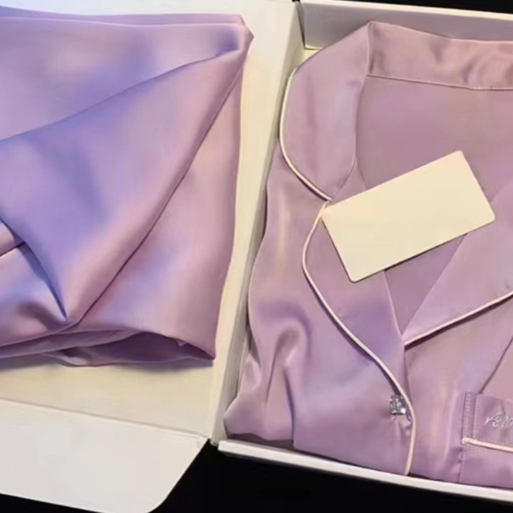 Tiffany Azul de Seda de Hielo pijamas de Las Mujeres de Primavera y Otoño de manga larga nueva seda artificial de alta calidad sedoso desgaste del hogar de dos piezas conjunto