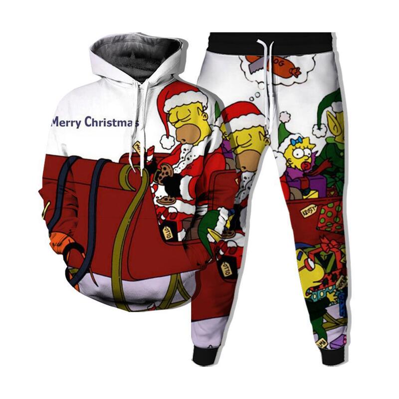 Cross-border New Christmas Men's Sweater Pants suit 3d Printed Hoodie suit Men's Christmas Europe and America