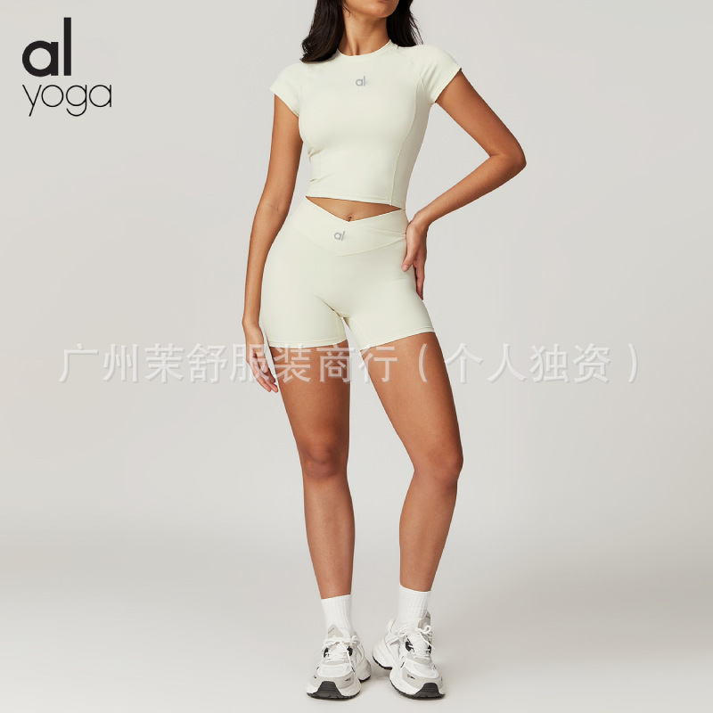 aloyoga官网紧身速干瑜伽套装外穿跑步运动短袖套装美背健身服女|undefined