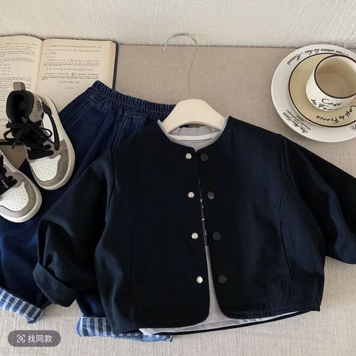 Chaqueta japonesa para niños primavera y otoño 2026 chaqueta de cuello redondo arroz blanco de otoño para niños de estilo extranjero chaqueta de moda de color sólido image 4