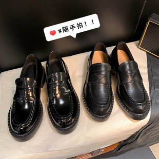 Genuine Leather Thick-Soled Loafers 2023 Autumn and Winter New Retro British Style Thick-Heeled Small Leather Shoes Thai Cool Flats for Women