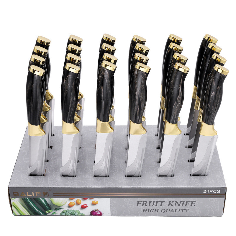 Venta caliente al por mayor juego de cocina cuchillo de caja de exhibición de acero inoxidable cuchillo de cocina con tapa de galvanoplastia doble juego de cuchillo de chef caja de regalo