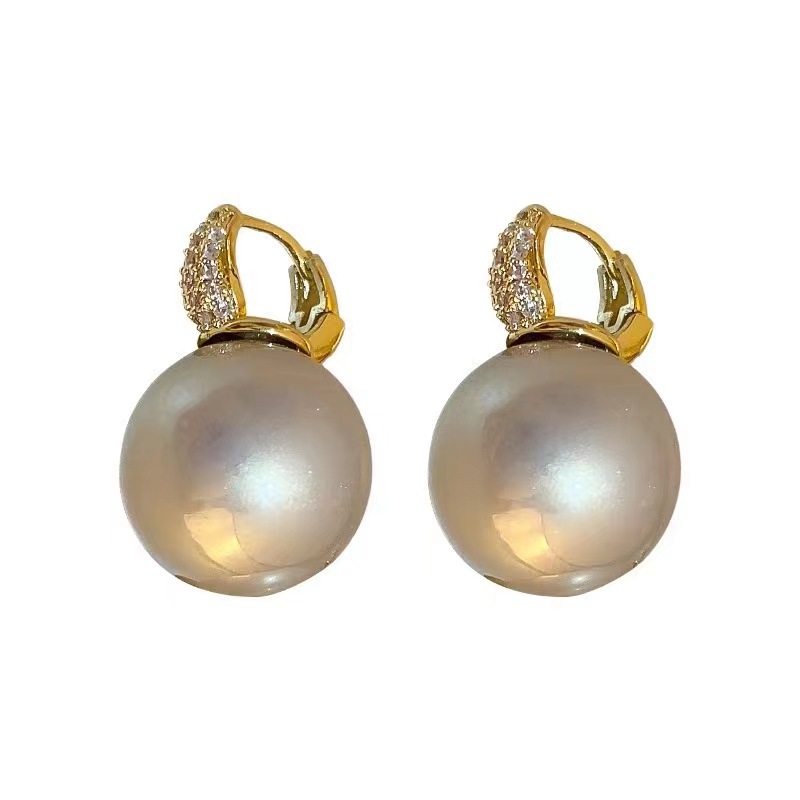 Pendientes de botón con circonitas y perlas para mujer_voghion.com