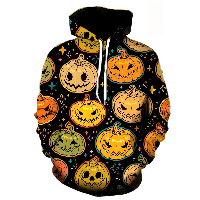 3D Cross Border Sweater New Halloween Pumpkin Skull Men's Pullover Hooded Sweatshirt