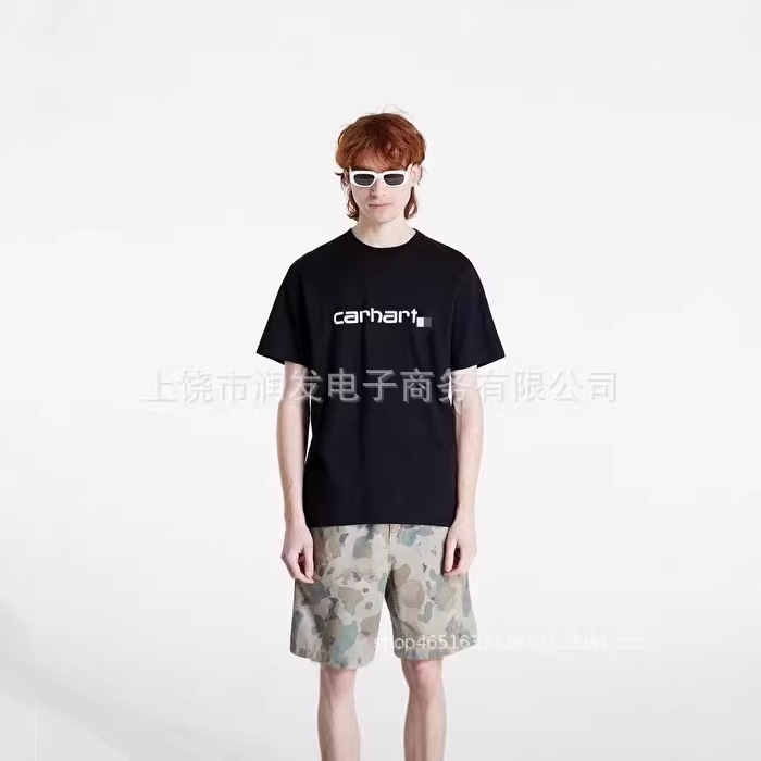 2026 Cross-Border Carhartt Heat-Printed Letter Short-Sleeve T-Shirt Unisex Crew Neck Loose Solid Color Couple Trendy Brand